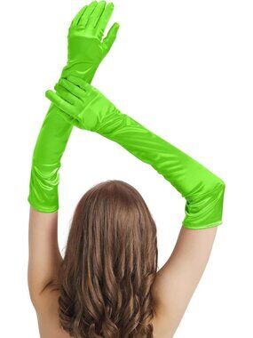 Women's Neon Green Satin Opera Elbow Length 1920s Flapper Long Gloves Party